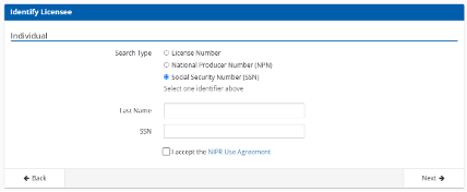 image of the Identify Licensee login screen.