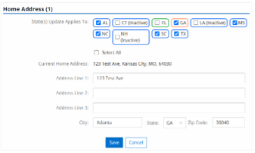 image of the Contact Change request edit screen.