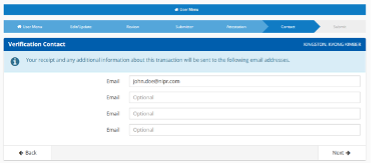  image of the Contact Change request Verification Contact screen.