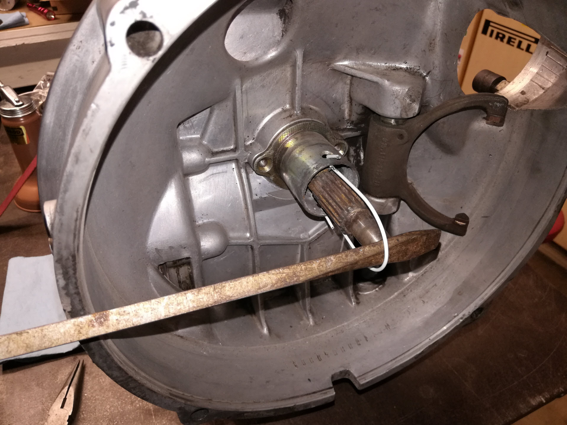 Air-cooled Porsche 911 gearbox guide tube removal.