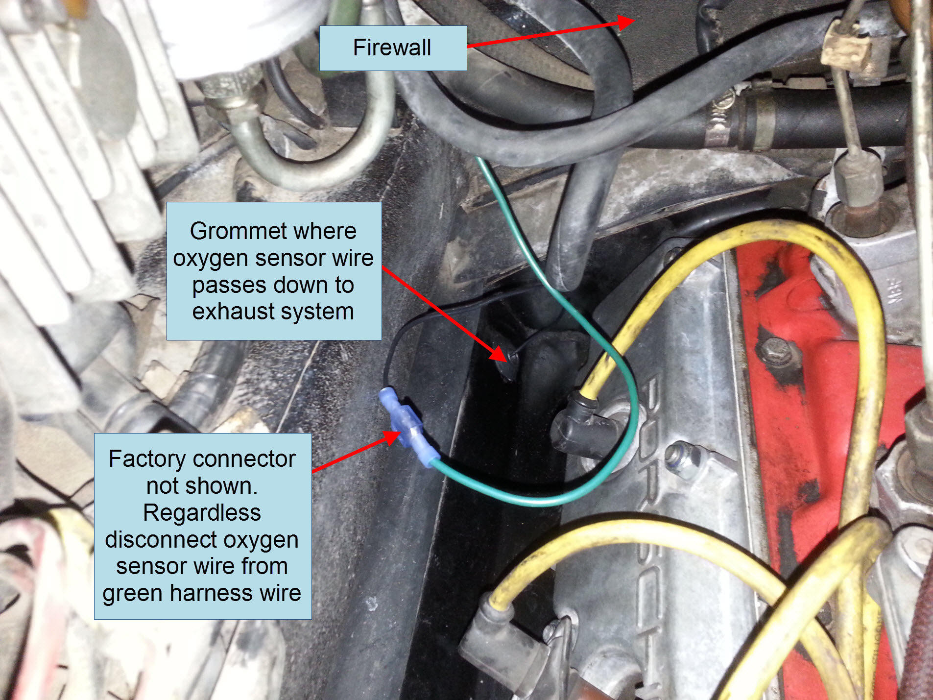 Air-cooled Porsche 911 CIS oxygen sensor wire location.