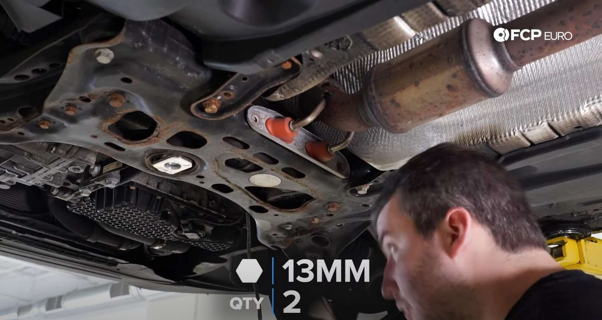 DIY MK7 VW GTI Turbocharger Upgrade removing downpipe bracing bolts