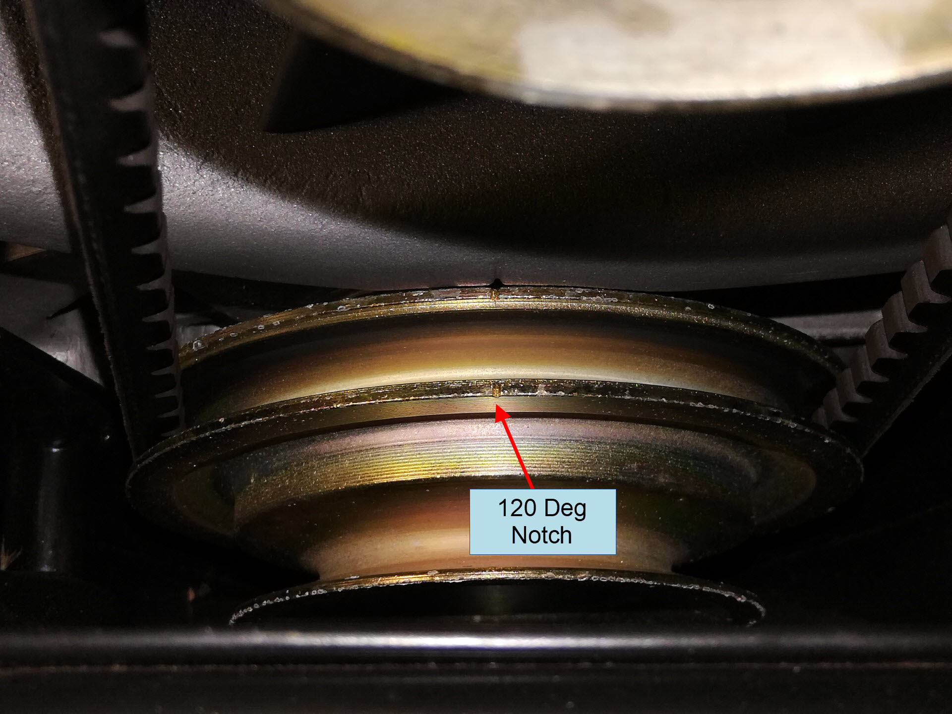 Air-cooled Porsche 911 120 degree notch on crank pulley