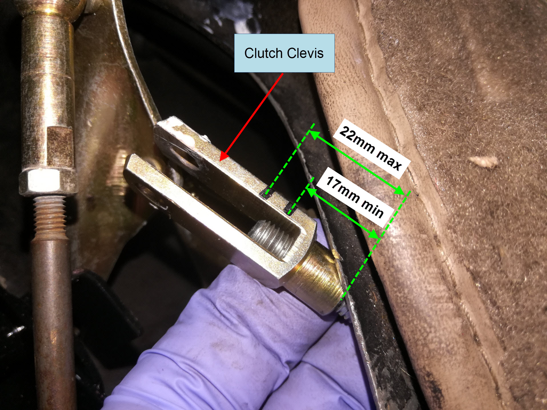 Air-cooled Porsche 911 clutch cable clevis adjustment.
