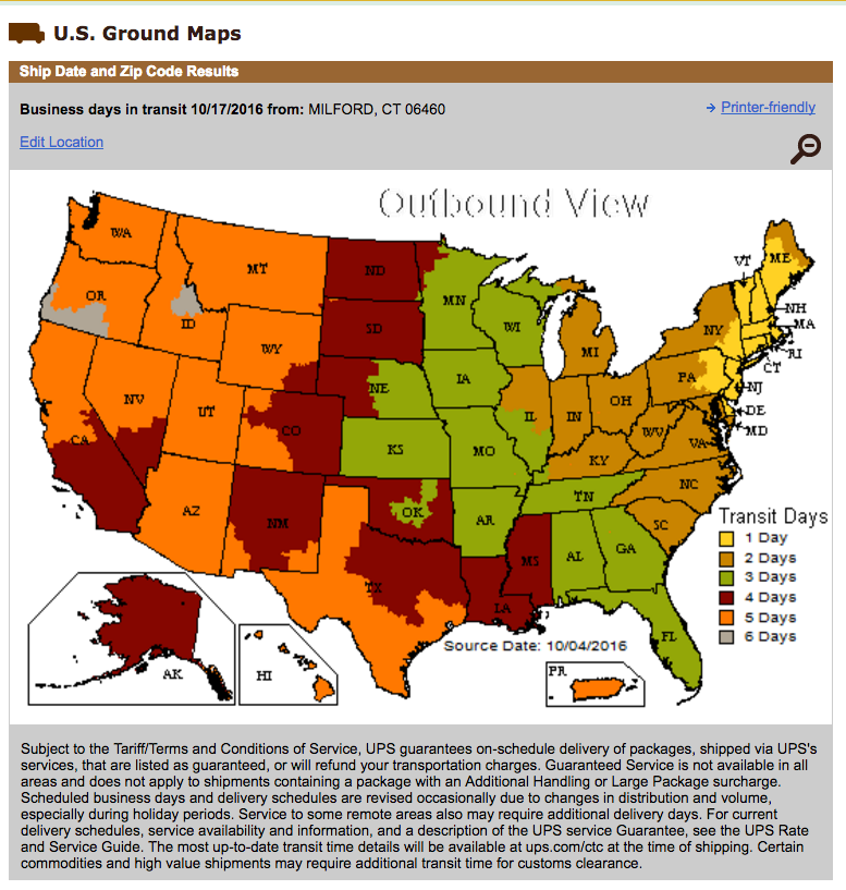 UPS Ground Shipping Map from FCP Euro