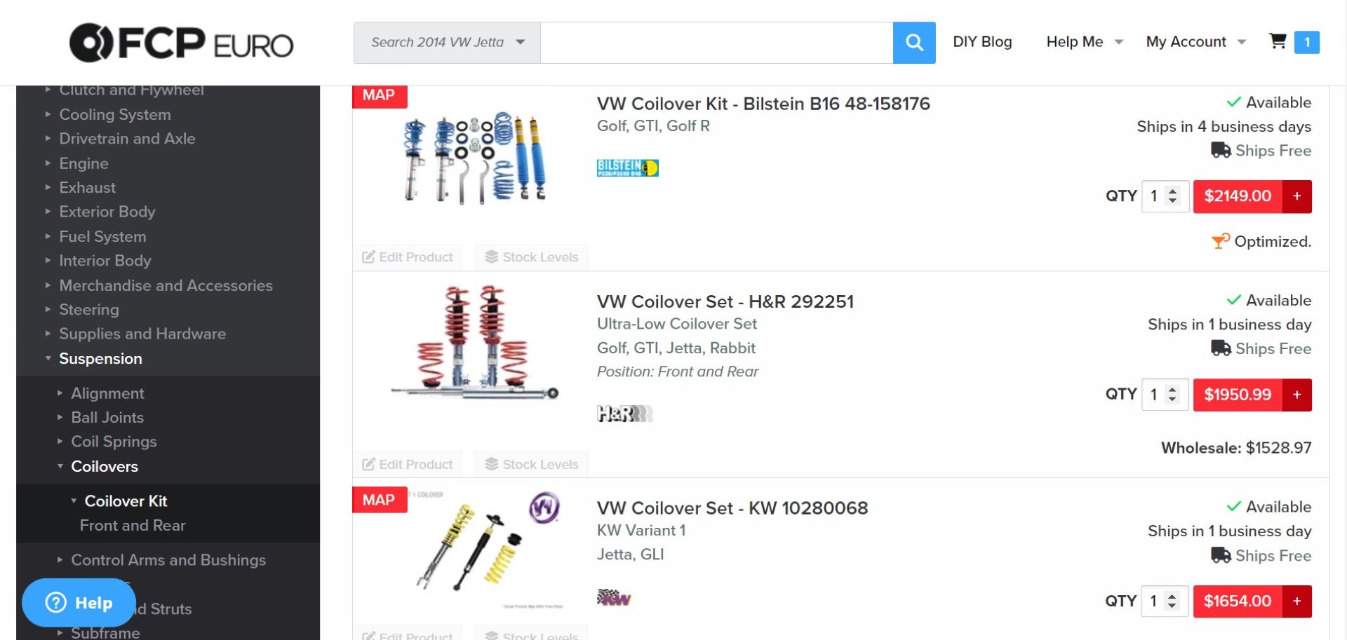 FCP_Euro_Volkswagen_Mk6_GLI_Suspension_Guide_Coilover_Options