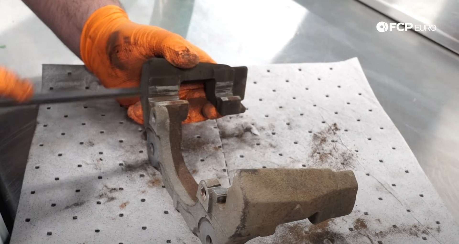DIY BMW F15 X5 F16 X6 Brake Service cleaning the caliper bracket