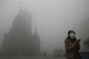 Heavy smog cover in Heilongjiang province, China on October 21, 2013