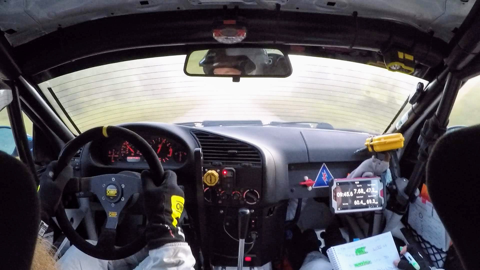 Bearded Ryno Rally Team BMW E36 M3 on-board bad visibility 