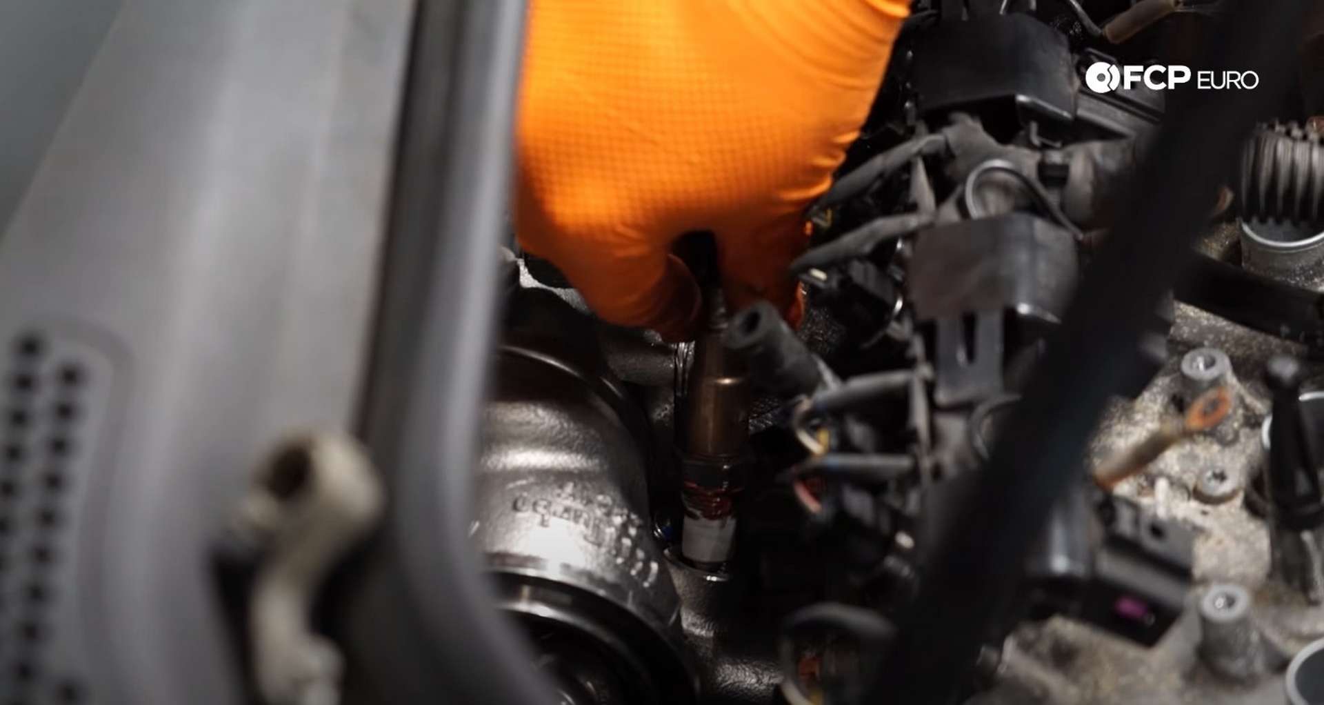 DIY MK7 VW GTI Turbocharger Upgrade installing the upper O2 sensor