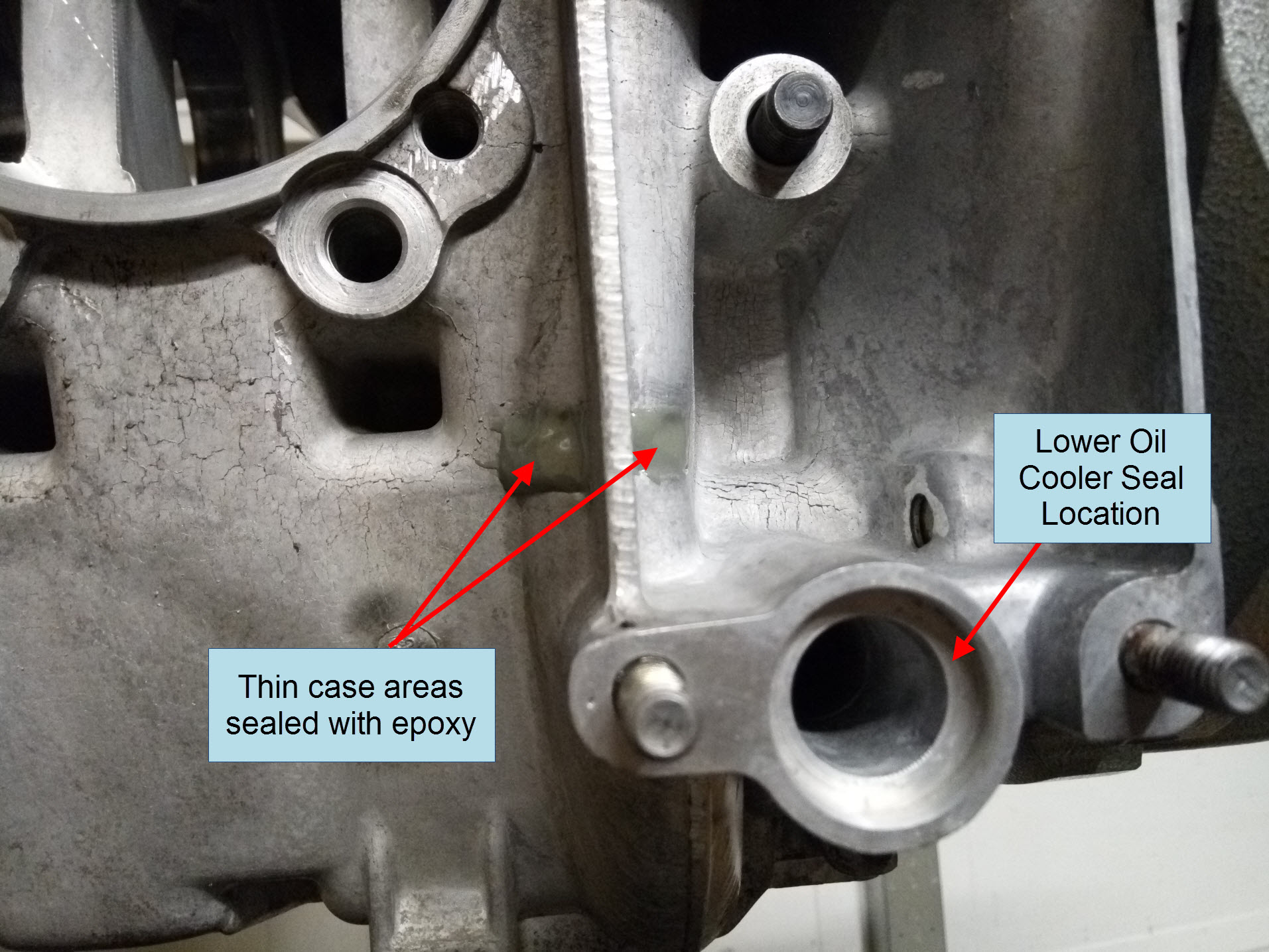Air-cooled Porsche 911 oil cooler area leak repair.