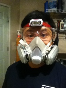 Myself, respirator, safety glasses, headlamp. Myself, respirator, safety glasses, headlamp.