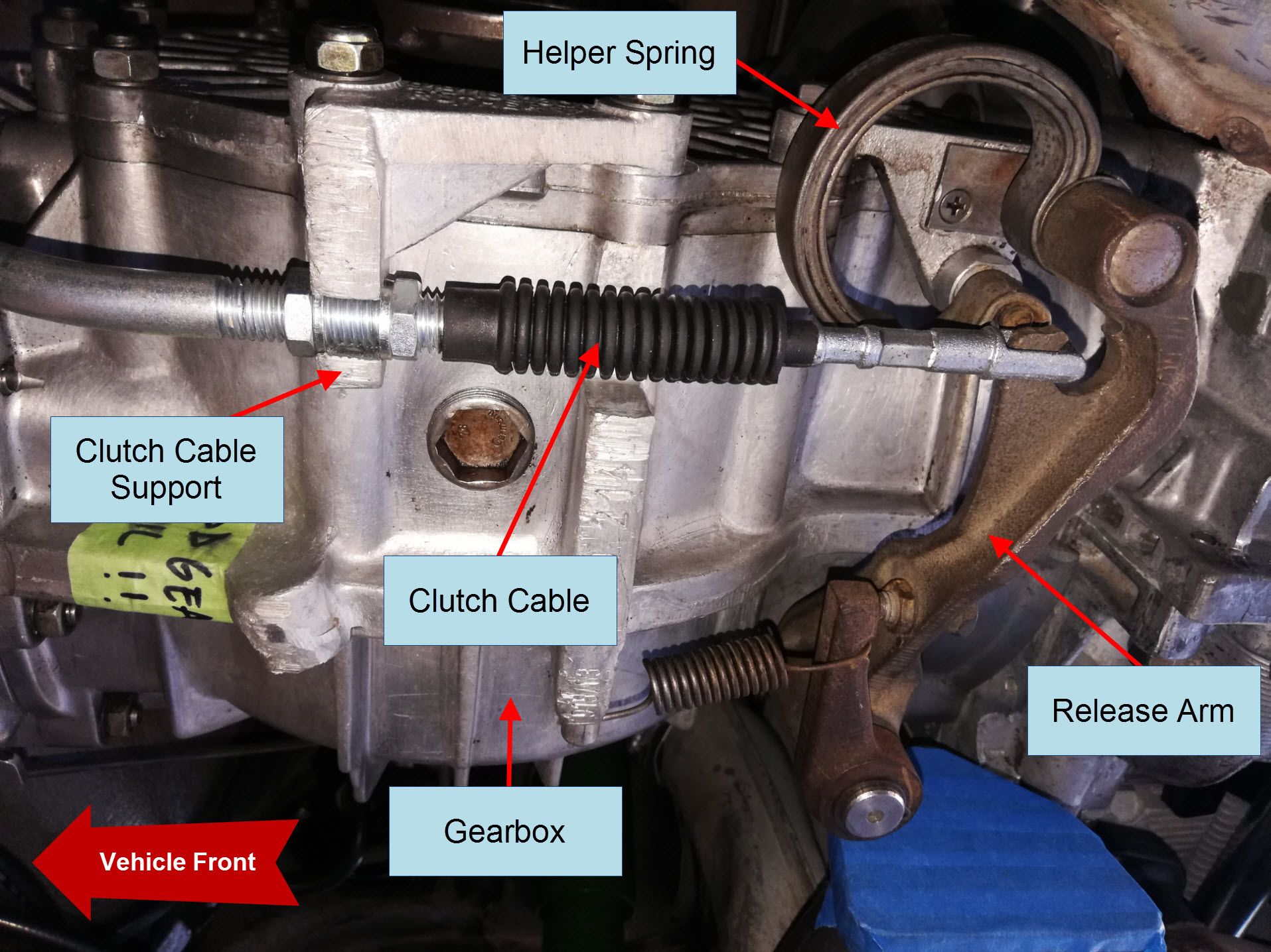 Air-cooled Porsche 911 late clutch cable assembly.