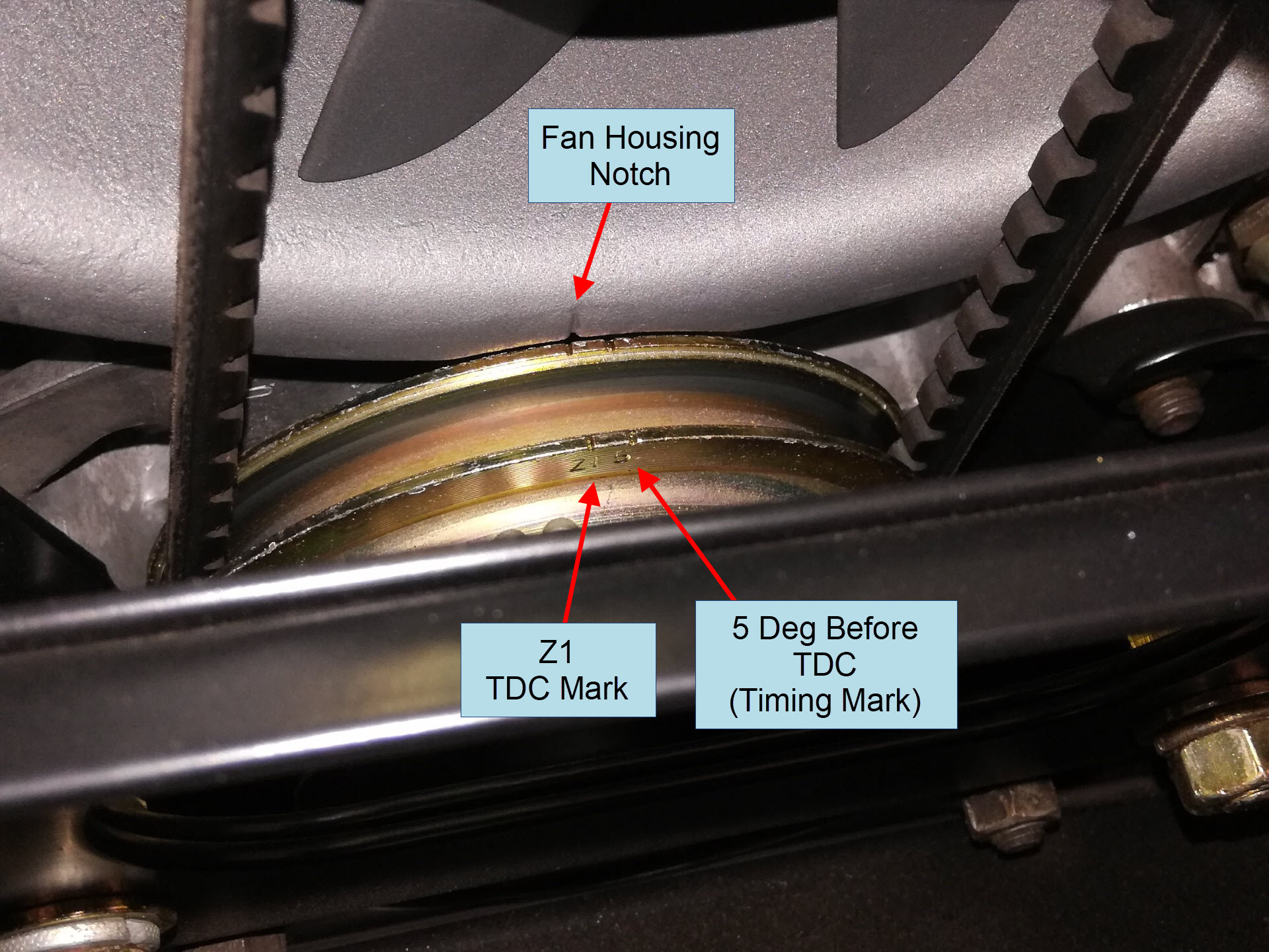 Air-cooled Porsche 911 crank pulley at TDC cylinder 1