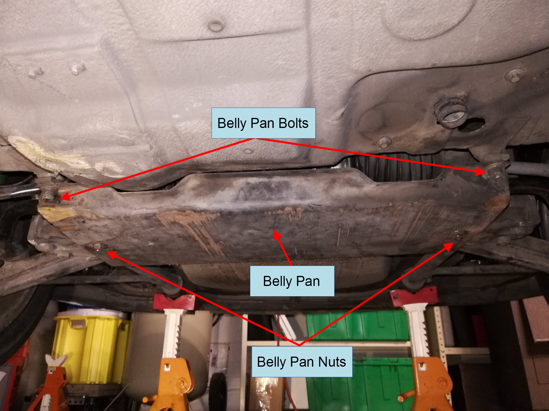 Air-cooled Porsche 911 front belly pan location.
