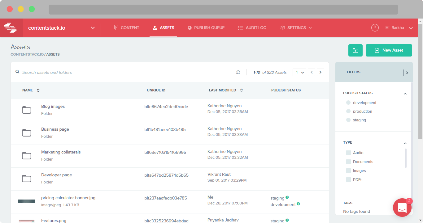 Asset management in Contentstack headless CMS
