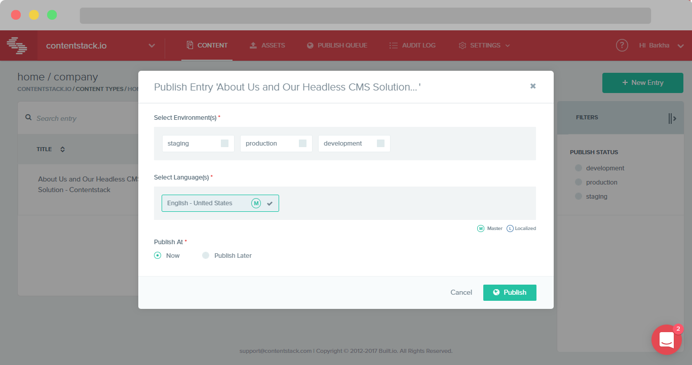 Automated publishing feature in Contentstack headless CMS