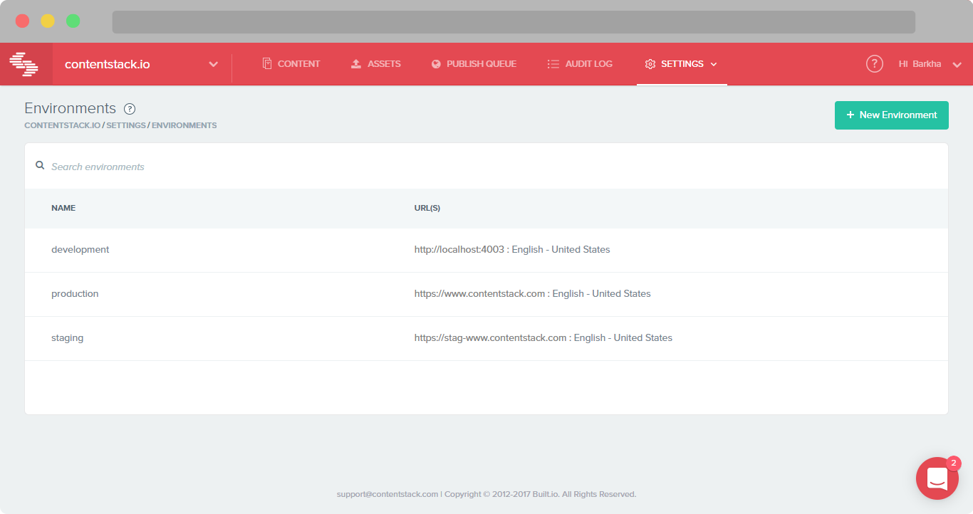 Multiple development environments feature in Contentstack headless CMS