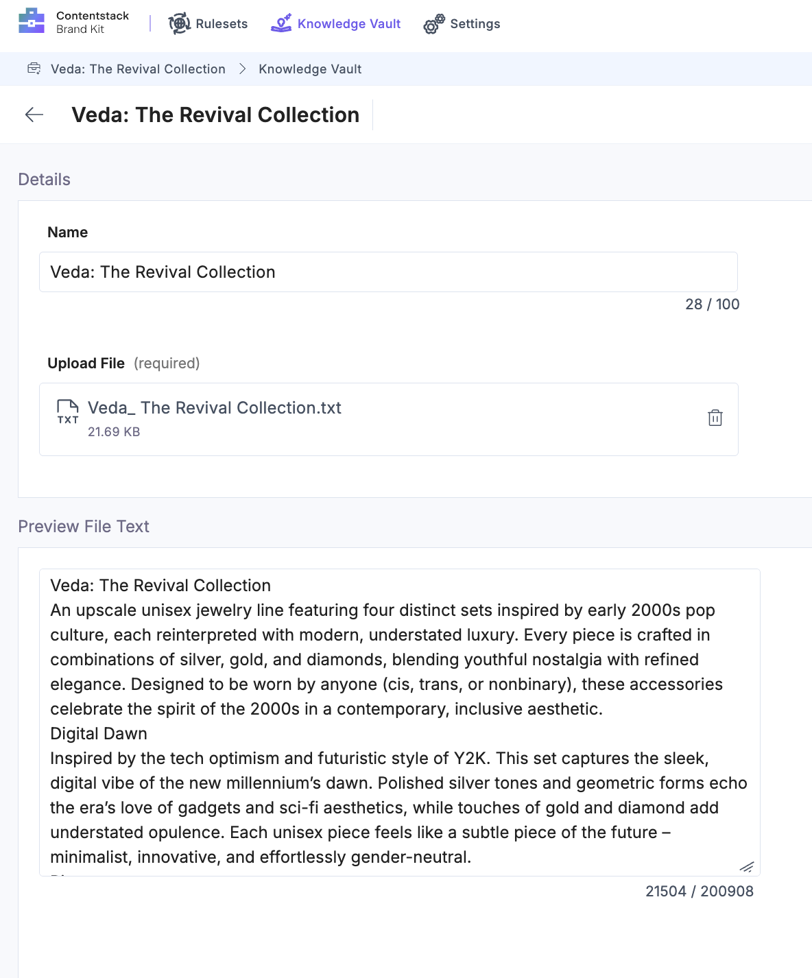 Contentack's knowledge vault in BrandKit