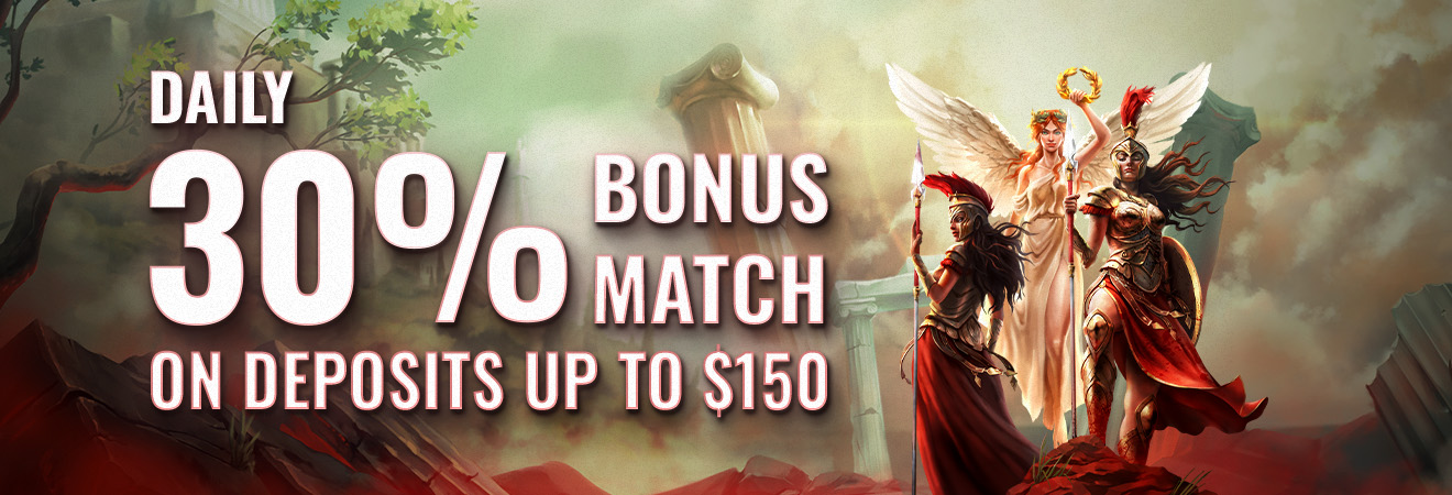 WSOP Online Daily 30% Slot Bonus Match on Deposits up to $150