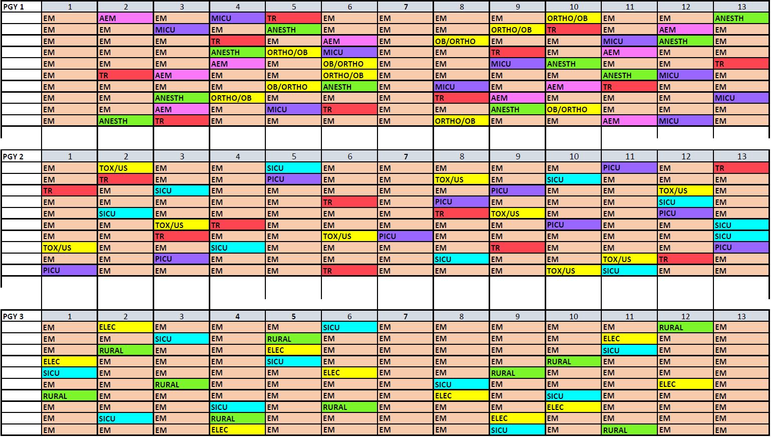 Sample of a schedule