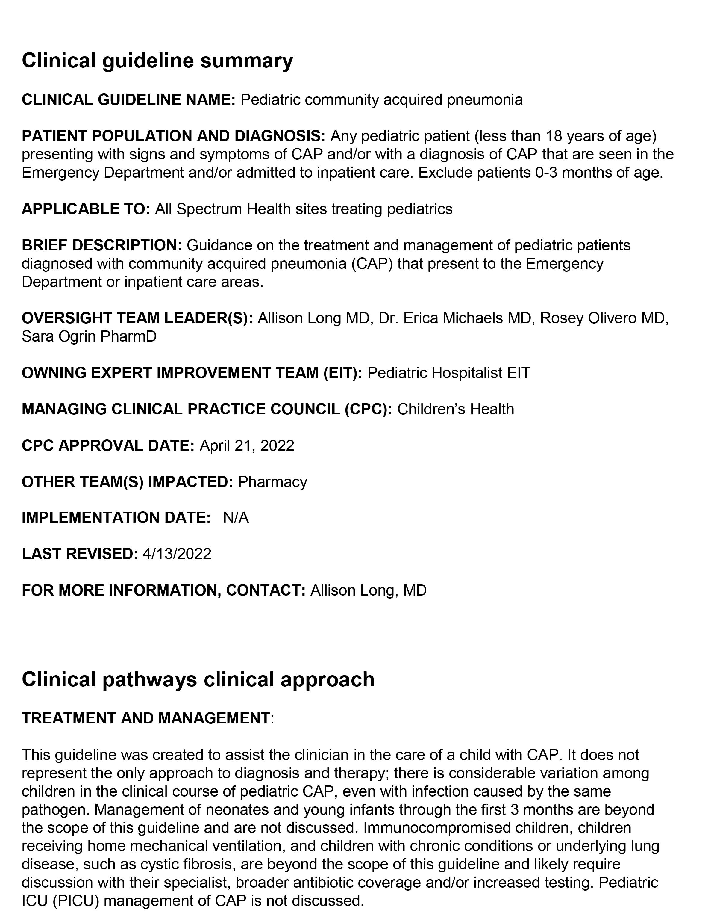 Pediatric Community Acquired Pneumonia 
