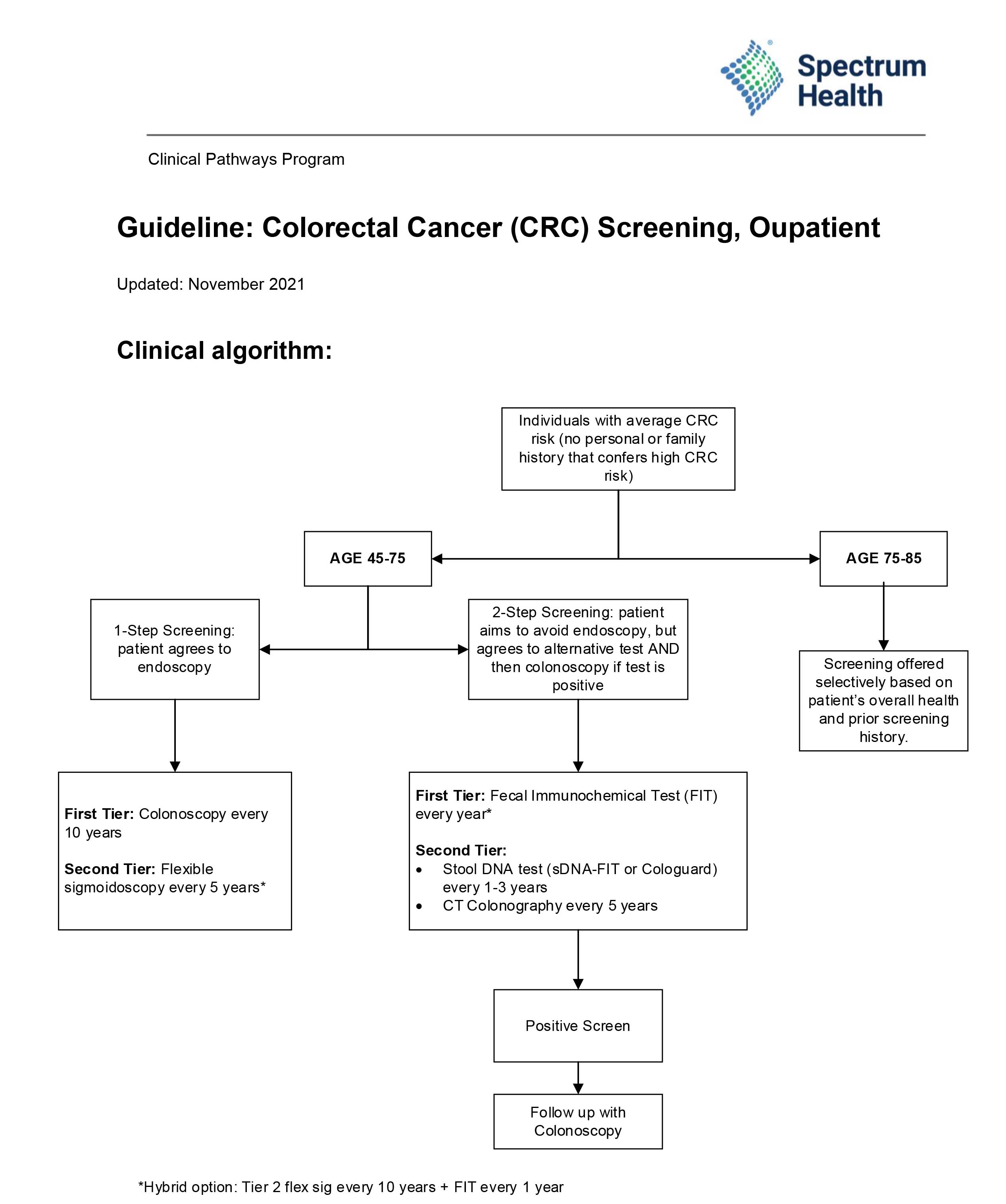 colorectal cancer screening guideline page one