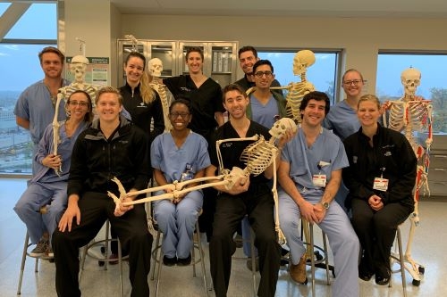 Residents having fun with skeletons