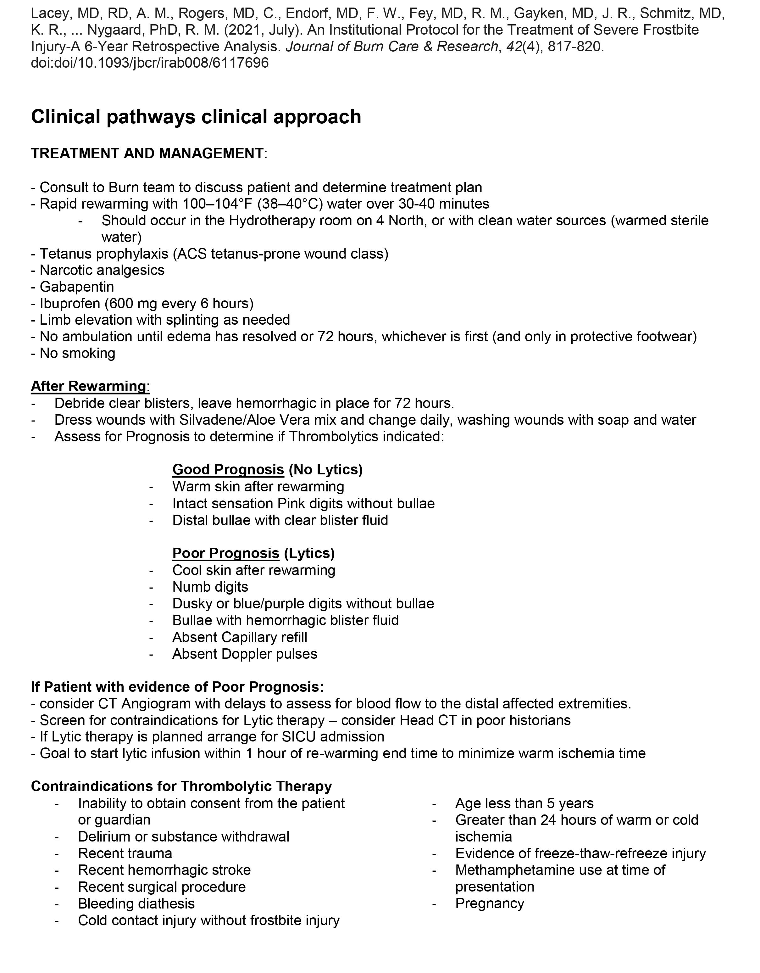 inpatient frostbite guideline page two