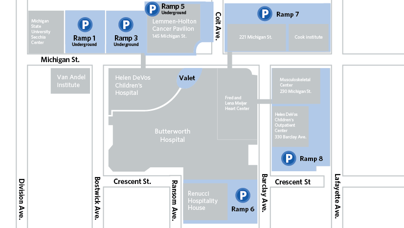 map of parking at butterworth hospital