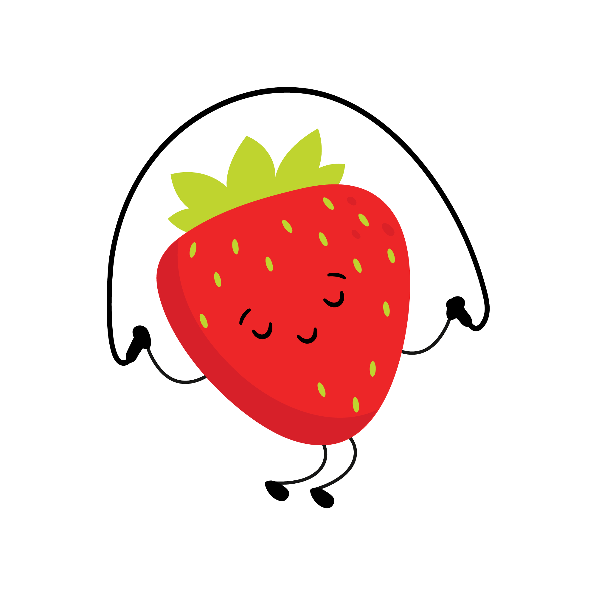 Graphic strawberry jumping rope.