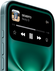 Una canción se reproduce en un iPhone 16 verde azulado
