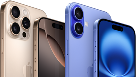 Cuatro modelos, iPhone 16 Pro Max, titanio del desierto, parte posterior, iPhone 16 Pro, titanio del desierto, parte frontal, iPhone 16 Plus, color ultramarino, parte posterior, iPhone 16, color ultramarino, parte frontal