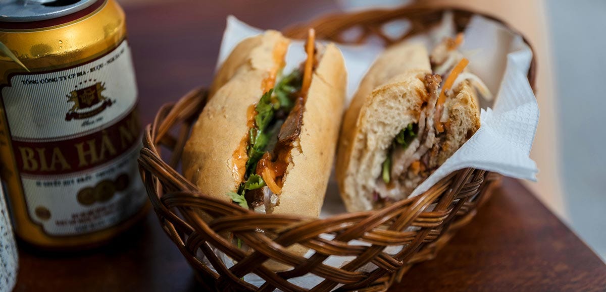 Vietnamese sandwich called Banh-Mi in a basket