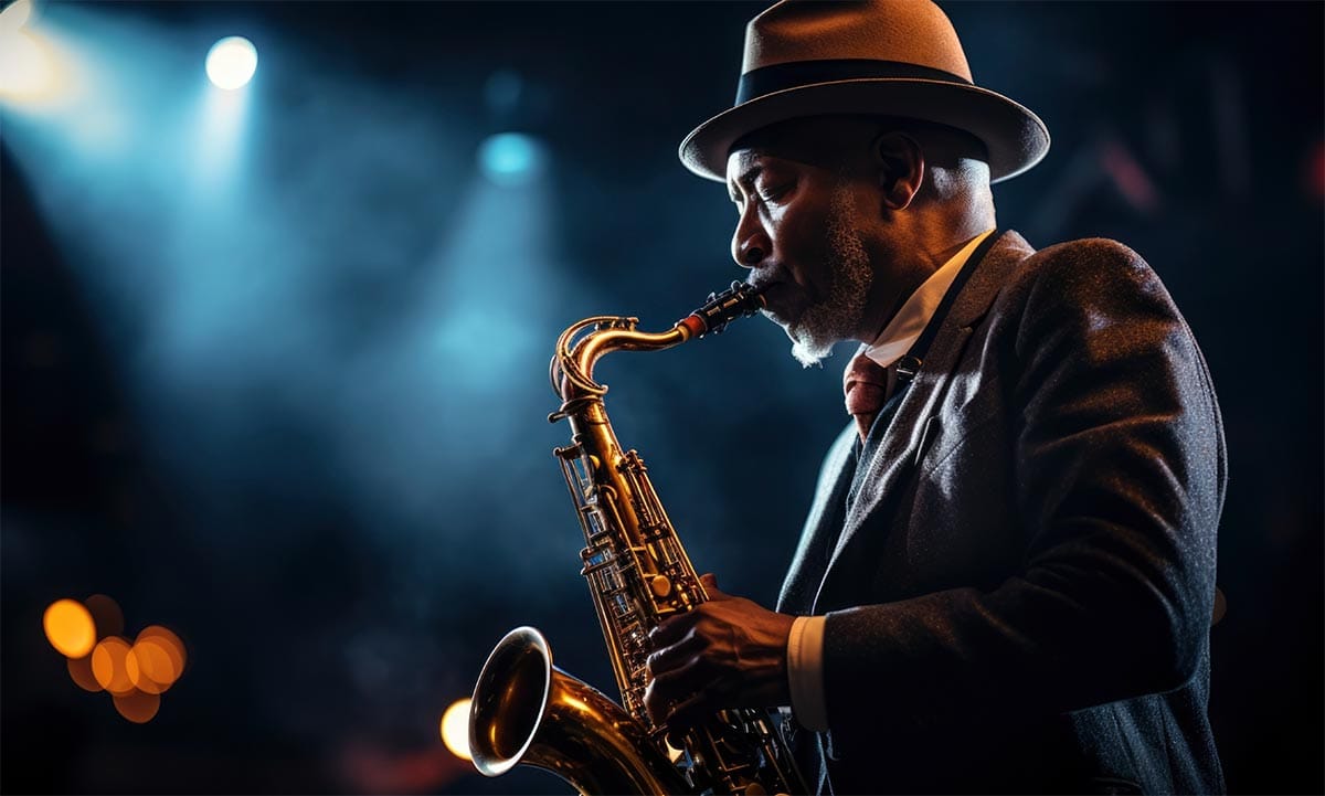 Jazz musician playing on the saxophone