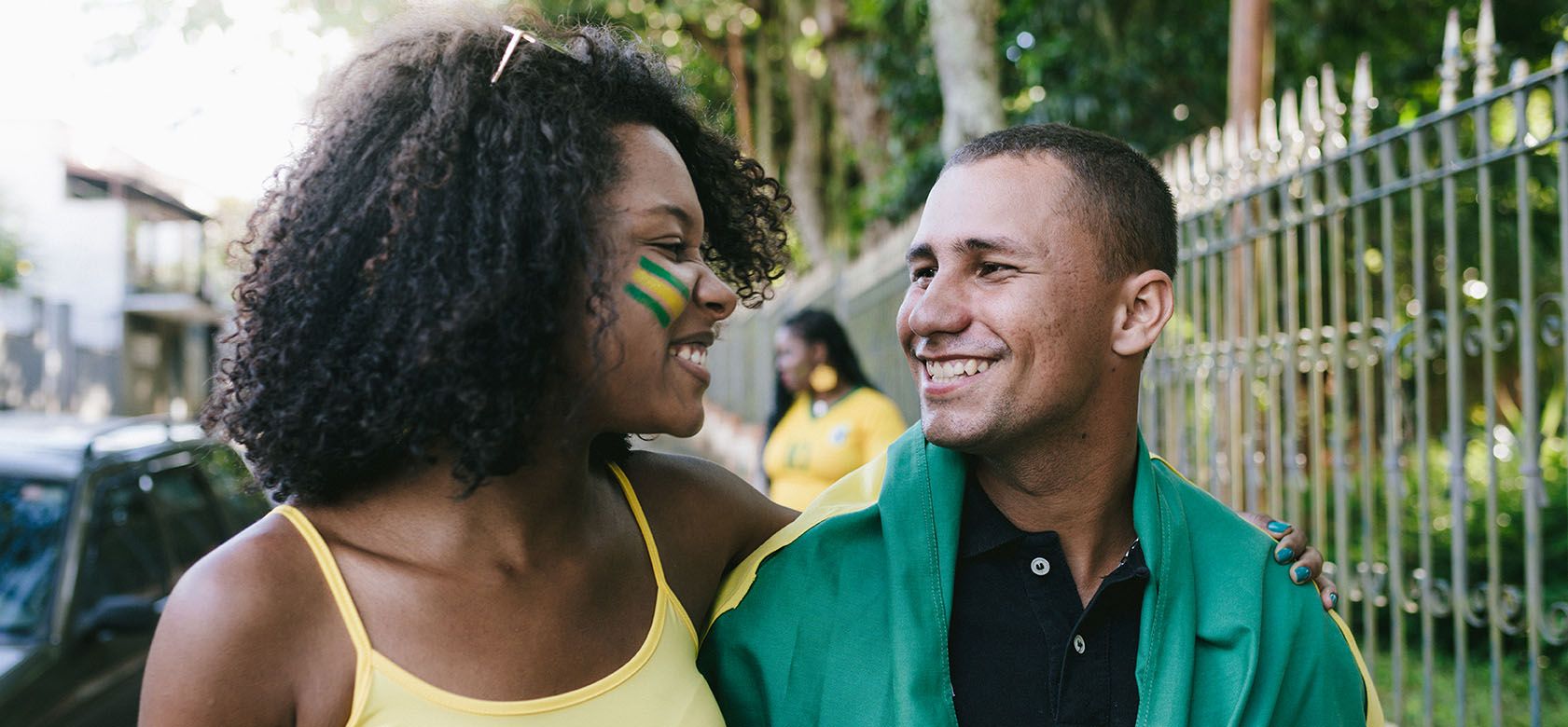 Woman and man smiling at each other