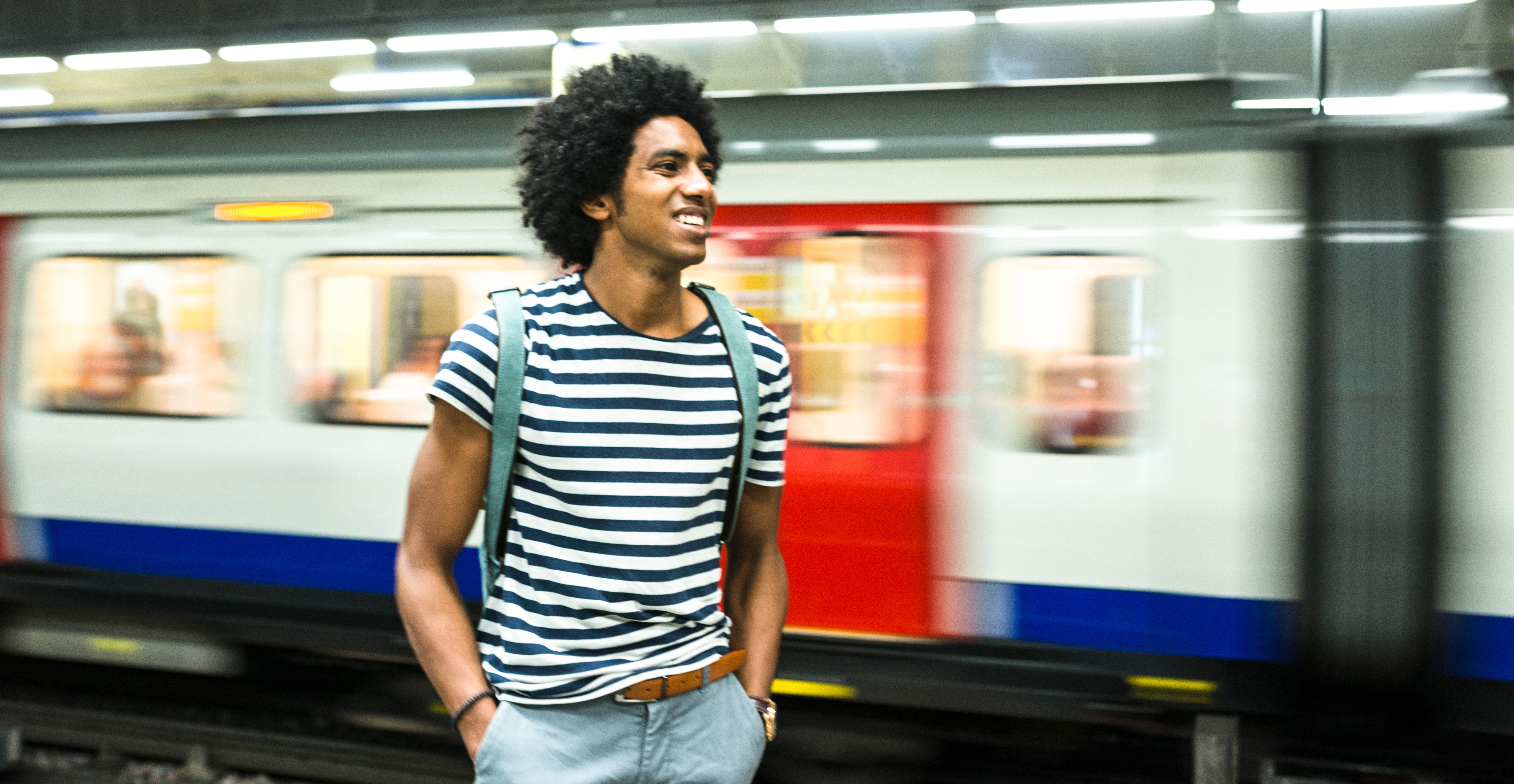 Man waiting for the metro after his online language course