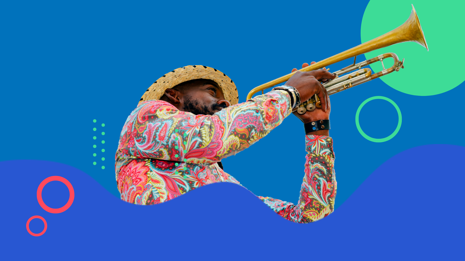 Man playing on his instrument after his Berlitz class where he learned about English prepositions