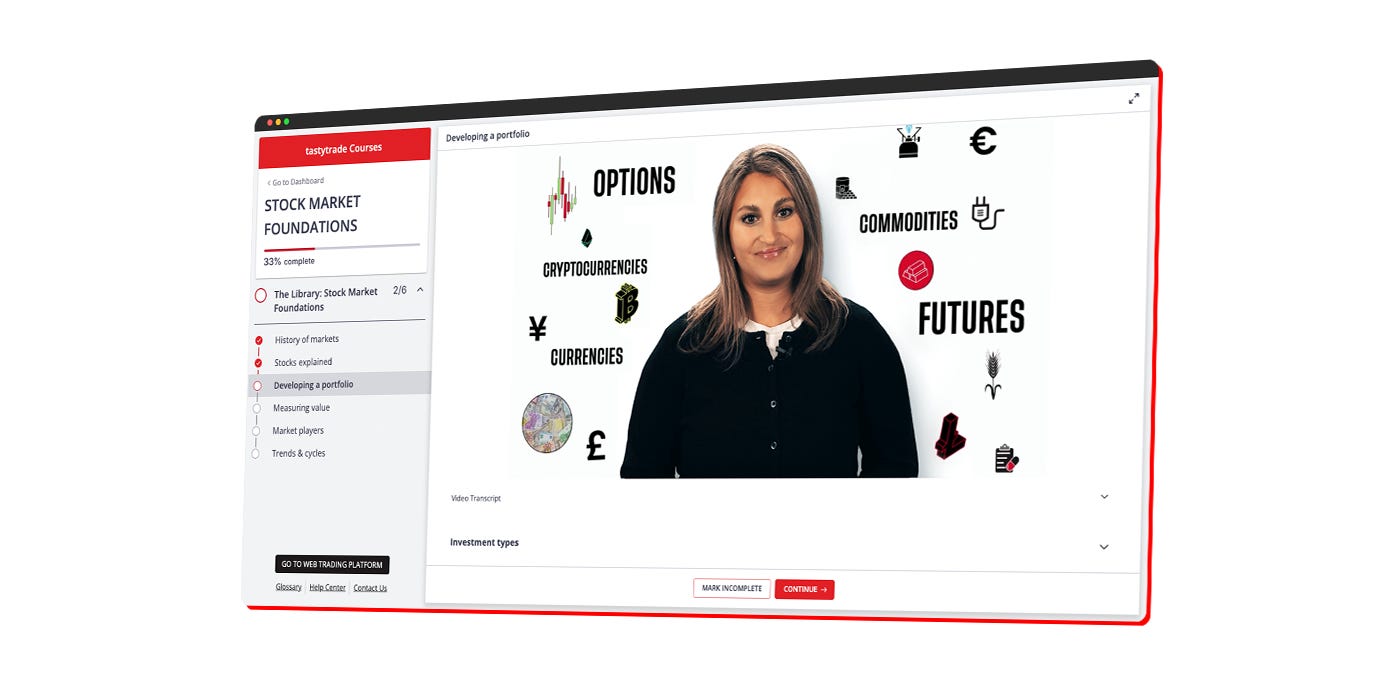 screenshot of a tastytrade course