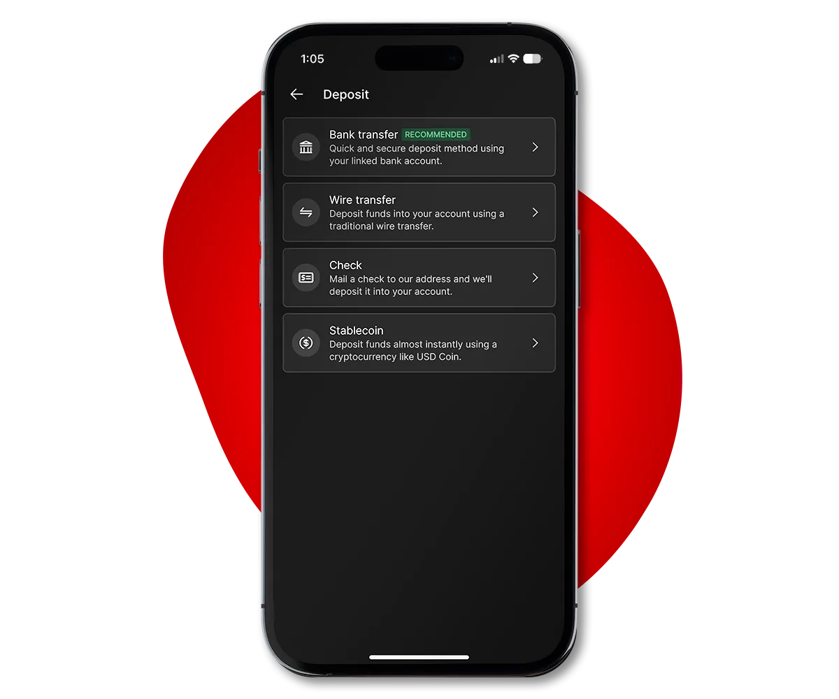 Funding options on mobile