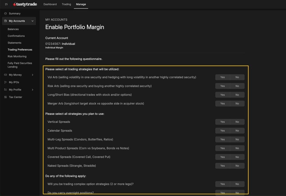 enable portfolio margin tastytrade step 3