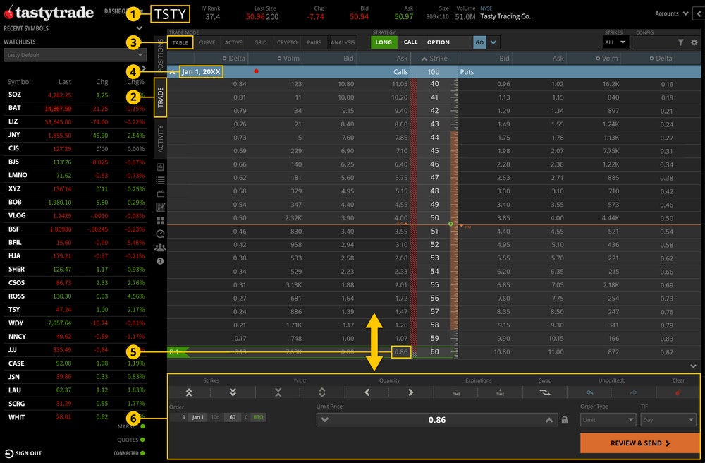 Placing a long call option manually