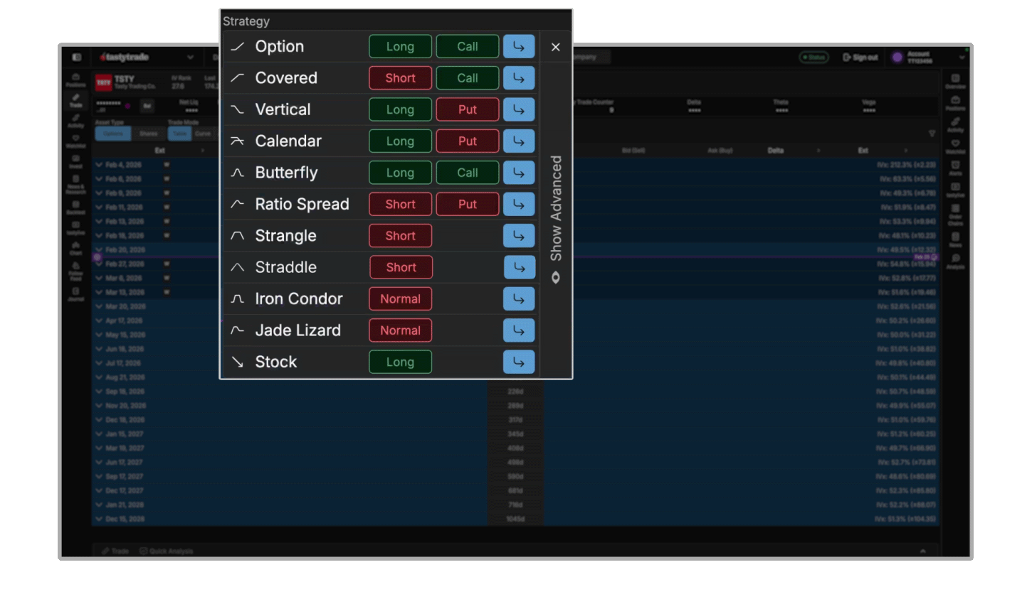 Strategy builder in the tastytrade platform