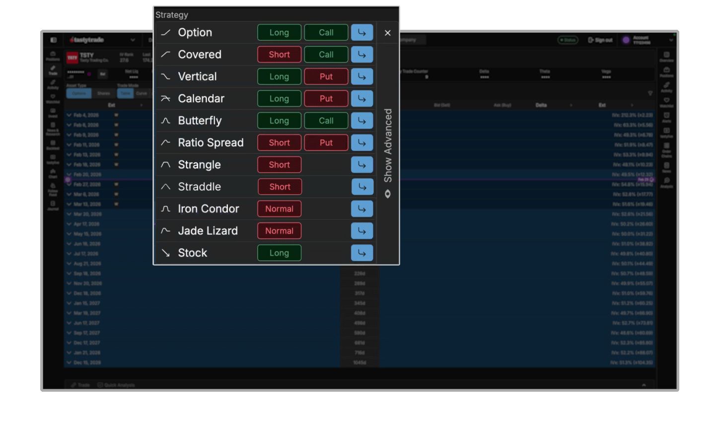Strategy builder in the tastytrade platform