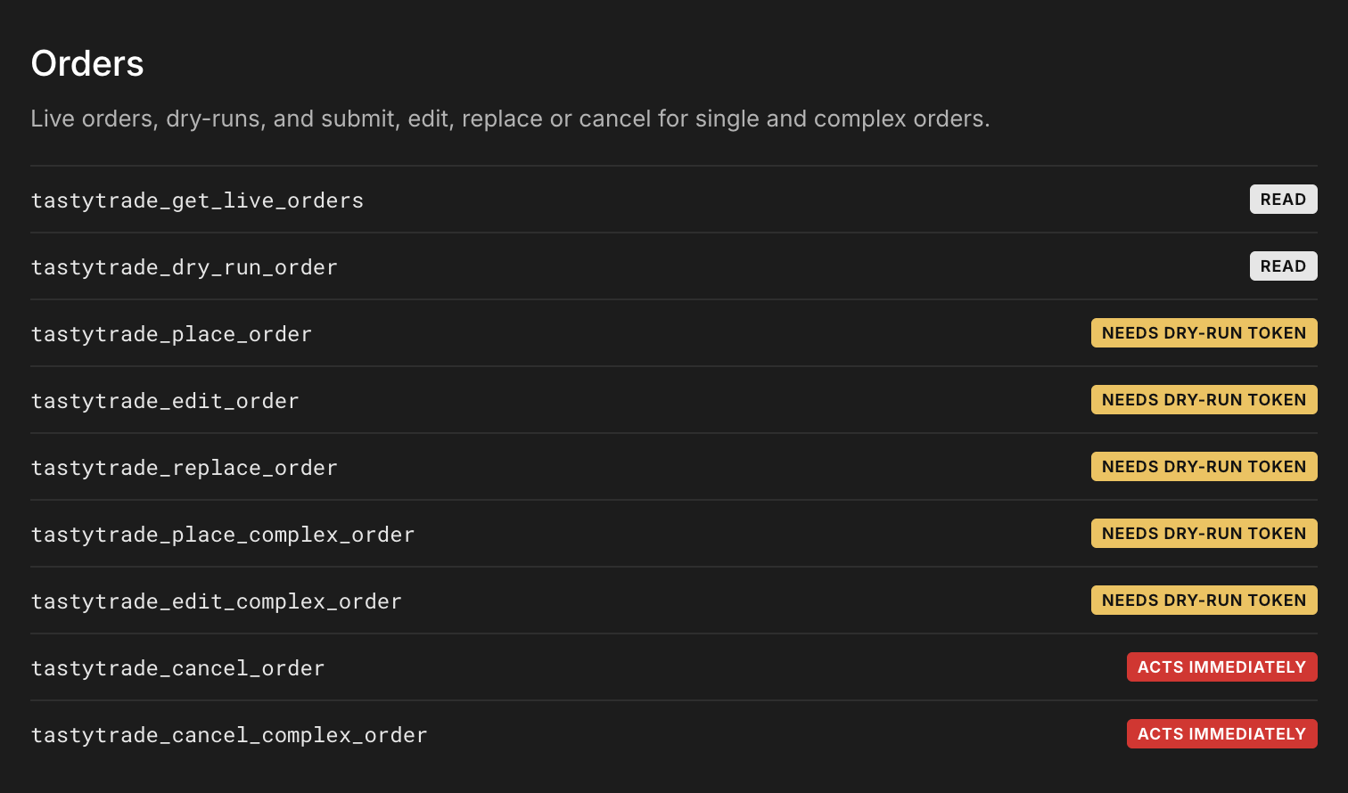 orders using the tastytrade mcp 
