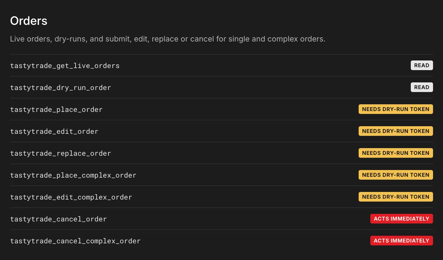 orders using the tastytrade mcp