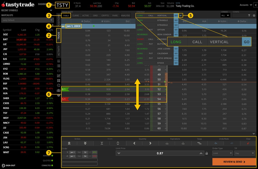 How to place a long call vertical spread on the tastytrade platform