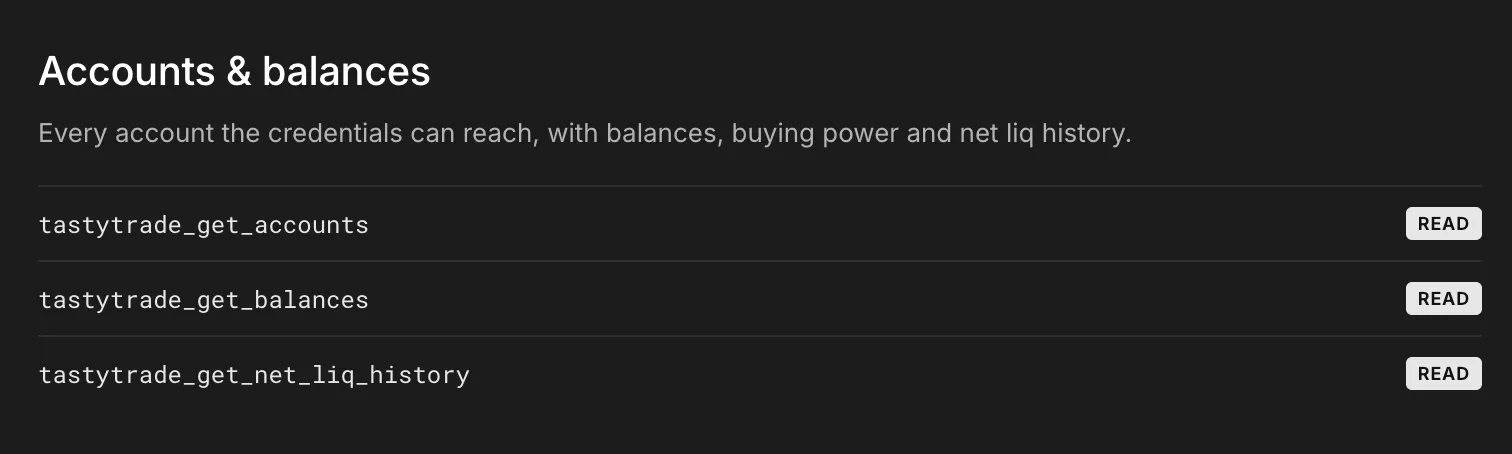 account and balances using the tastytrade mcp