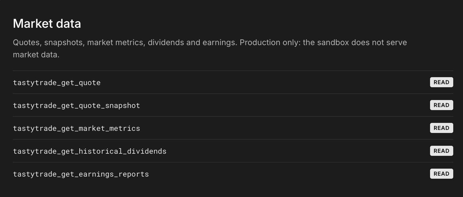 market data using the tastytrade mcp