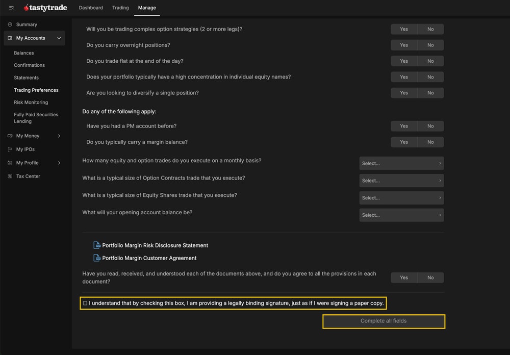 how to enable portfolio margin tastytrade step 4